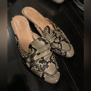 J. Crew leather snakeskin mules